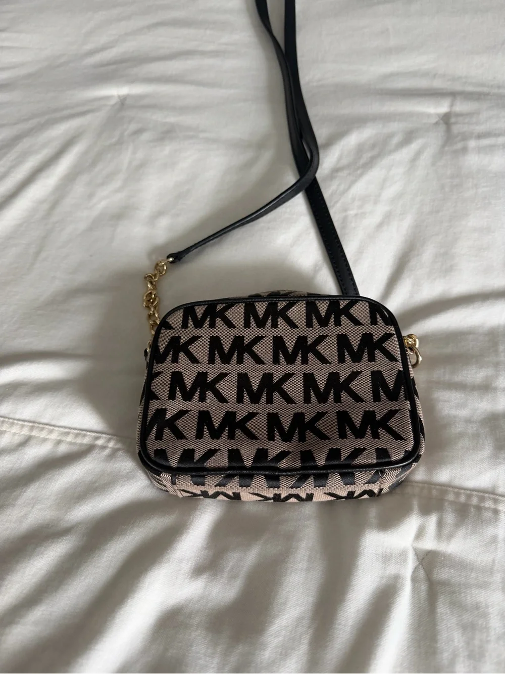 Michael Kors Brown/Black MK Logo Crossbody with Gold Plaque